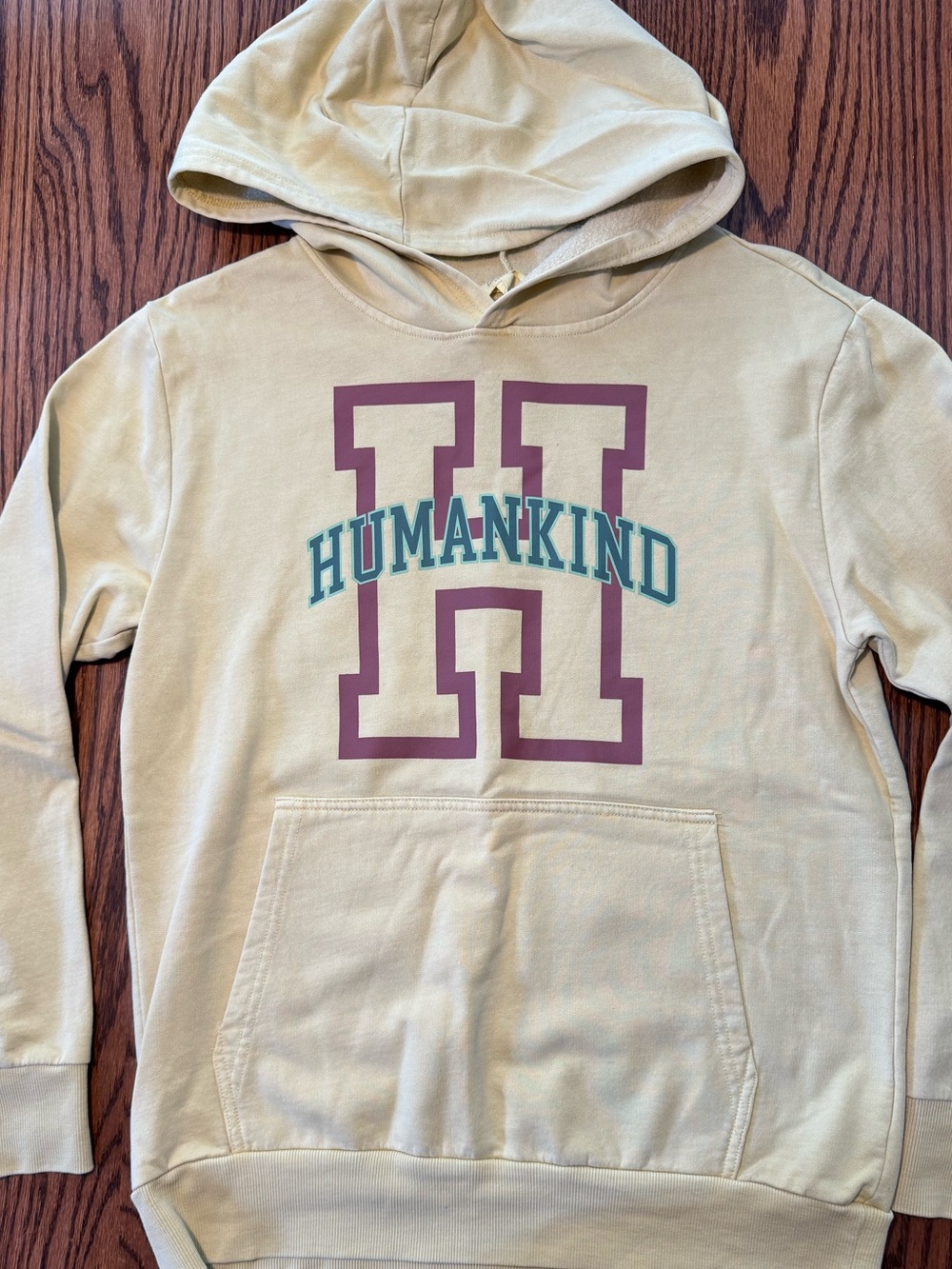 Humankind Graphic Hoodie - Yelliw with Maroon & Teal Print